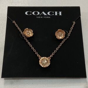 Coach Rose Gold Flower Earrings And Necklace